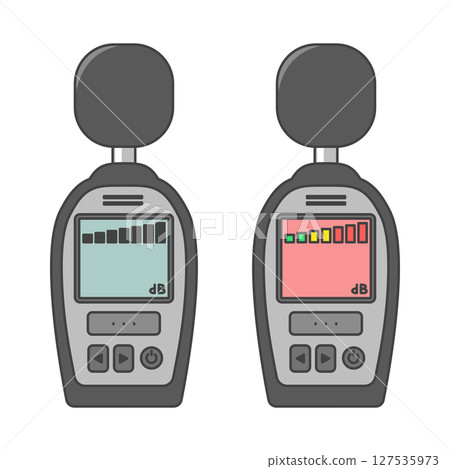 插畫素材：吵死了！ ！顯示噪音困擾和社會問題的聲級計套裝（噪音/dB/分貝計） 127535973