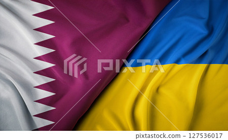 卡達國旗和烏克蘭國旗。 卡達國旗和烏克蘭國旗。 127536017