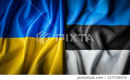愛沙尼亞和烏克蘭國旗。 愛沙尼亞和烏克蘭國旗。 127536058