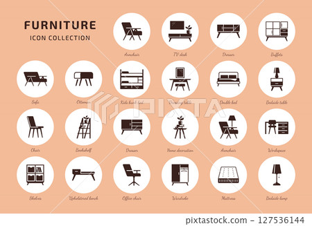 Furniture Icon Set. Flat Vector Collection of Interior Elements Furniture Icon Set. Flat Vector Collection of Interior Elements 127536144