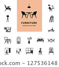 Minimal Furniture Icon Set. Black Silhouette Vector 127536148
