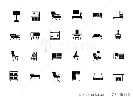 Modern Furniture Icon Set Vector Silhouettes Modern Furniture Icon Set Vector Silhouettes 127536150