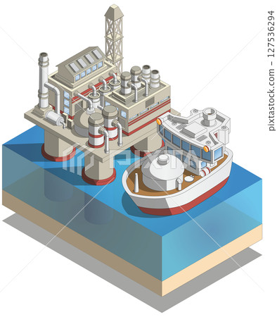 Drilling platform at sea. Isolated on white background. Isometric. Vector illustration. Drilling platform at sea. Isolated on white background. Isometric. Vector illustration. 127536294