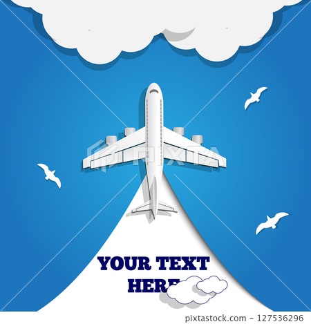The plane is flying in the clouds. View from above. Vector illustration. 127536296