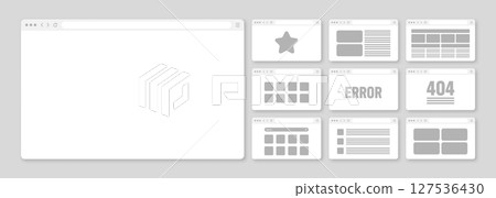 Web browser window, pages layout with toolbar and search field. Modern website, internet page in flat style. Browser mockup for computer, tablet and smartphone. Adaptive UI. Vector illustration Web browser window, pages layout with toolbar and search field. Modern website, internet page in flat style. Browser mockup for computer, tablet and smartphone. Adaptive UI. Vector illustration 127536430