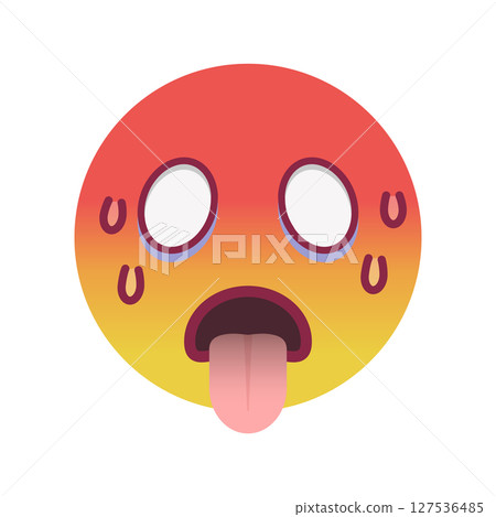 Emoji of a red-faced sweater with eyes rolled back and tongue sticking out - Image of hot, painful condition, high fever, heat stroke, or extreme heat 127536485