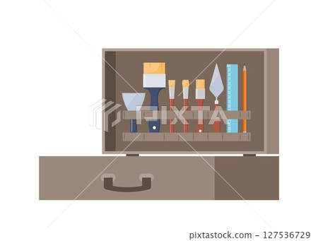 Archaeological tools, set. Brushes instruments for excavating historical treasures. Vector illustration. Archaeological tools, set. Brushes instruments for excavating historical treasures. Vector illustration. 127536729