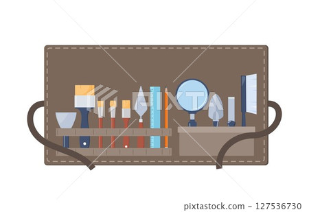 Archaeological tools, set. Brushes instruments for excavating historical treasures. Vector illustration. Archaeological tools, set. Brushes instruments for excavating historical treasures. Vector illustration. 127536730