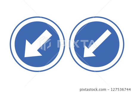 Round blue road sign. Obstacle avoidance sign on left side. Mandatory sign. Detour of obstacles located on the carriageway is allowed on the left side. Detour on the left side. Vector illustration. Round blue road sign. Obstacle avoidance sign on left side. Mandatory sign. Detour of obstacles located on the carriageway is allowed on the left side. Detour on the left side. Vector illustration. 127536744