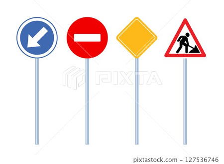 Road signs, set. Traffic signs on white background. Road traffic safety. Vector illustration. 127536746