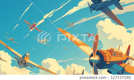 一架飛機在飛行時背景中出現了凝結尾跡 127537280