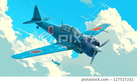 一架飛行的飛機的插圖 127537281