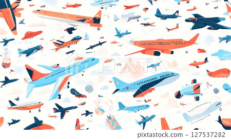 天空中雲彩和飛機的無縫圖案 127537282