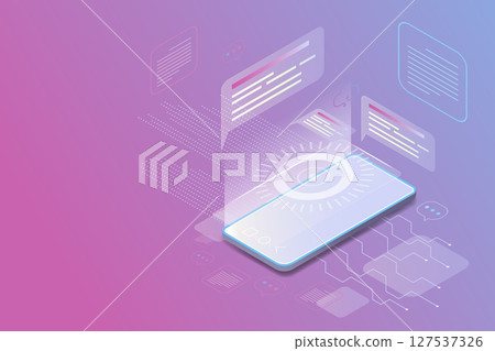 Isometric smartphone on pink blue background Isometric smartphone on pink blue background 127537326