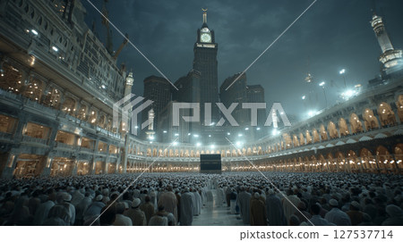 Worshippers gather for Hajj at Masjid Al Haram under night lights 127537714