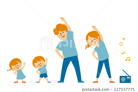 Illustration material of parents and children doing radio exercises 127537775
