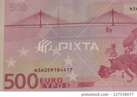 Macro shot of the five hundred euro banknote Macro shot of the five hundred euro banknote 127538077