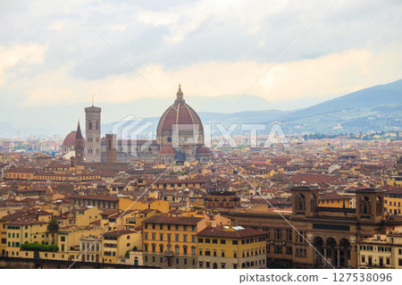 Florence Cathedral, formally the Cathedral of Saint Mary of the Flower as seen from Michelangelo Hill in Florence, Italy 127538096