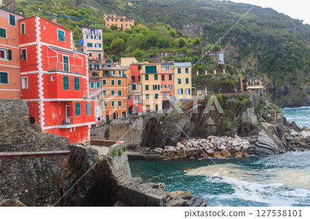 Beautiful view of Riomaggiore in National Park Cinque Terre in Liguria, Italy. UNESCO world heritage 127538101