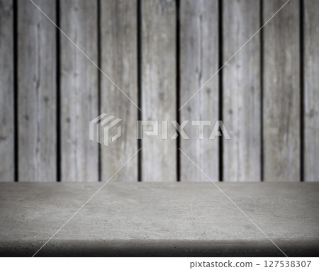 Concrete Table. Rustic wood background with copy space. Stock photo. 127538307