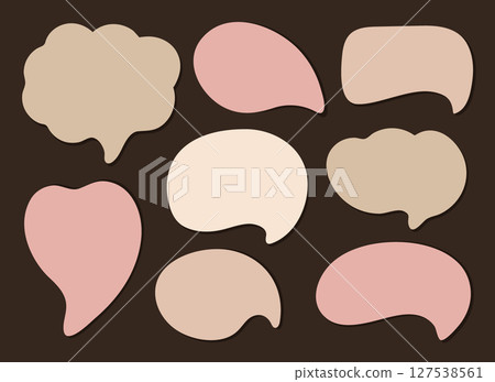 A collection of pastel-colored speech bubbles. Stickers with blank message icons for conversation forms. Abstract shapes with text space for chats, planning sessions, and social media 127538561