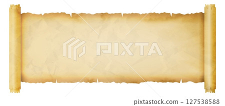 Ancient scroll. Textured parchment scroll with torn edges, crumpled aged paper for historical documents, diplomas or announcements designs. vector background illustration 127538588