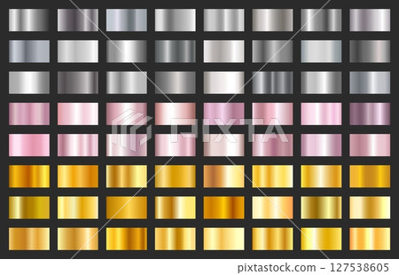 Gold rose, silver and golden gradients. Metallic shiny gradient, chrome metal frame. Metal foil texture for glossy banner and premium label. Vector luxury plates Gold rose, silver and golden gradients. Metallic shiny gradient, chrome metal frame. Metal foil texture for glossy banner and premium label. Vector luxury plates 127538605