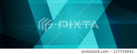 Blue modern abstract wide banner with geometric shapes. Dark blue abstract background. 127538642