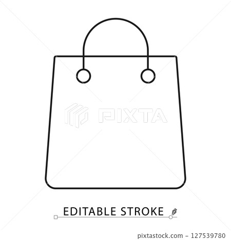 Shopping bag icon in minimal line style with editable stroke. Retail symbol, purchase container, market item for store visuals, commerce design, buying concept and consumer activity illustration. 127539780