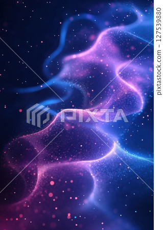 Abstract digital waves in a glowing blue and pink gradient background 127539880