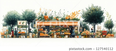 Outdoor farmers market stall selling fresh produce and vegetables with vibrant colors Outdoor farmers market stall selling fresh produce and vegetables with vibrant colors 127540112