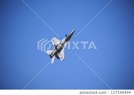 Hornet fighter jet performing acrobatic flying 127540494