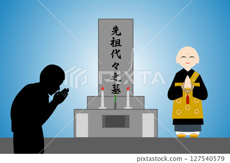 掃墓和拜諫佛教僧侶 掃墓和拜諫佛教僧侶 127540579