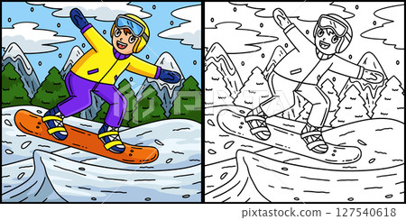 Snowboarding Boy making a Leap Illustration  127540618