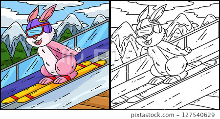 Ski Jumping Bunny Coloring Page Illustration  127540629