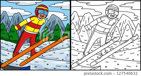 Male Ski Jumper Taking Flight Illustration  127540632