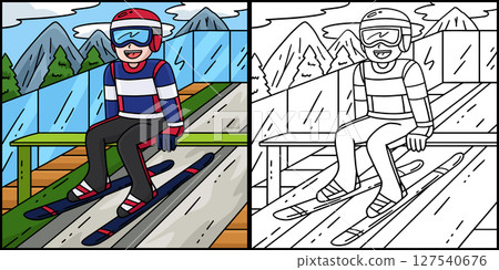 Male Ski Jumper Taking Position Illustration Male Ski Jumper Taking Position Illustration 127540676