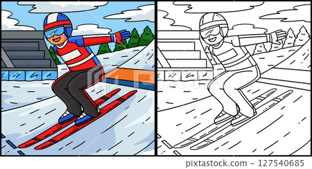 Male Ski Jumper Reaching the Out Run Illustration Male Ski Jumper Reaching the Out Run Illustration 127540685