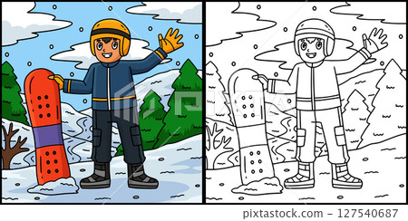 Snowboarding Boy Holding a Snowboard Illustration Snowboarding Boy Holding a Snowboard Illustration 127540687