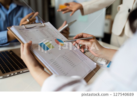 Business team collaboration discussing working with new projects, discussion and analysis and brainstorming to strategy planning making a profit of the company 127540689