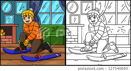 Skiing Boy Wearing a Skiboard Illustration  127540693