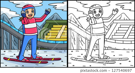 Female Ski Jumper Wearing a Helmet Illustration  127540697