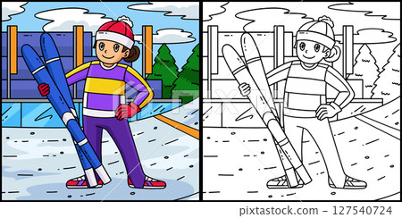 Female Ski Jumper with Ski Boards Illustration Female Ski Jumper with Ski Boards Illustration 127540724