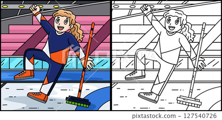 Curling Female Raising Hand Victory Illustration Curling Female Raising Hand Victory Illustration 127540726