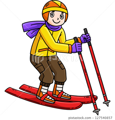 Skiing Boy Dragging Forward Ski Poles Clipart  127540857