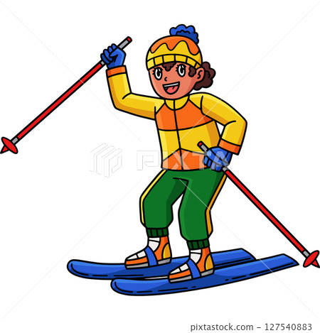 Skiing Girl Raising a Ski Pole Cartoon Clipart Skiing Girl Raising a Ski Pole Cartoon Clipart 127540883