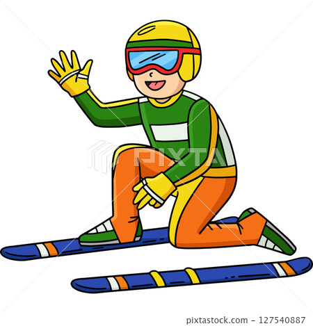 Male Ski jumper Fastening Ski Boards Clipart  127540887