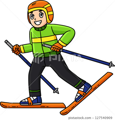 Skiing Boy Walking on Skiboard Cartoon Clipart Skiing Boy Walking on Skiboard Cartoon Clipart 127540909