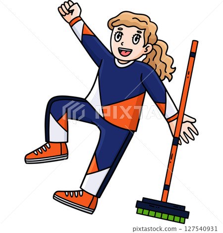 Curling Female Raising Hand in Victory Clipart Curling Female Raising Hand in Victory Clipart 127540931