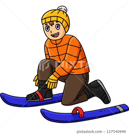 Skiing Boy Wearing a Skiboard Cartoon Clipart  127540946